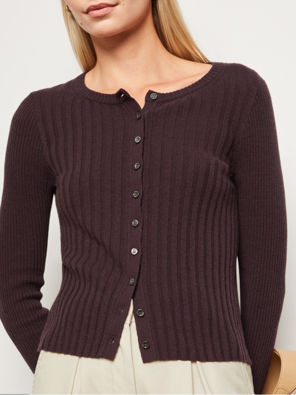 Alex Mill Kristin Ribbed Cardigan Sweater in Mahogany Brown Size XS